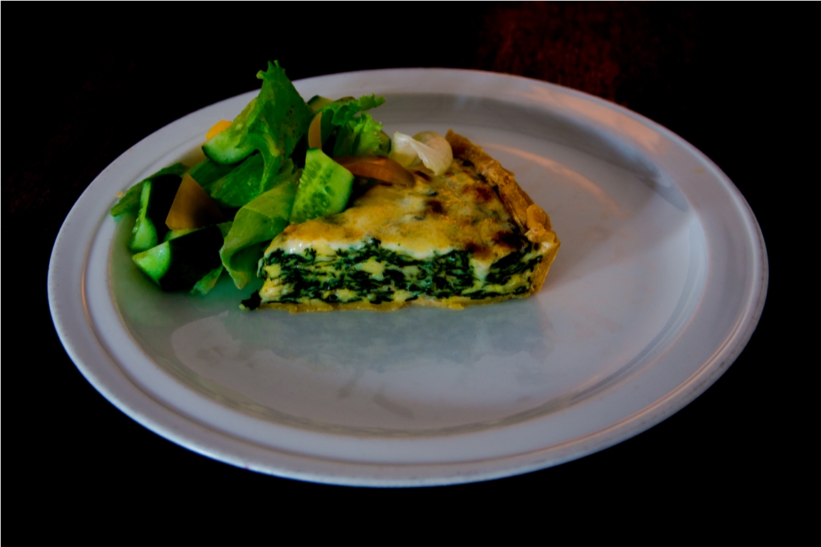 Spinach and cheese quiche at Barefoot cafe. India Sri Lanka Vegan Food