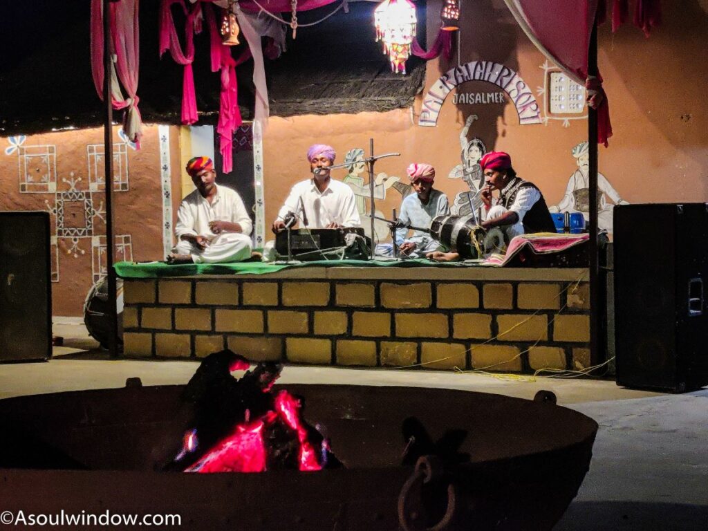 Bonfire, Music and song show at Pal Rajah Resort Jaisalmer, Khuri Sand Dunes. 