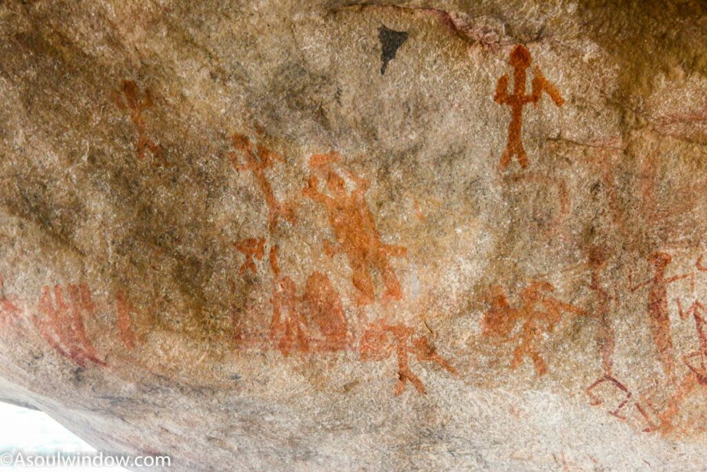 Pre historic cave paintings and art in Aurwatand canyon and waterfall in Chandauli near Varanasi
