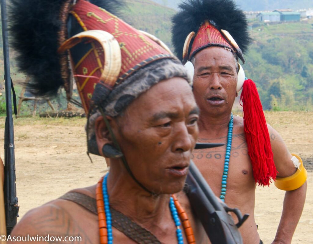 Wancho Tribe tattooed Headhunting dancing. Konsa Village of Arunachal Pradesh. Near India Myanmar border