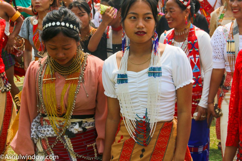 Traditionally dressed up Wancho women during Oriah festival in Chasa Village, Arunachal Pradesh
