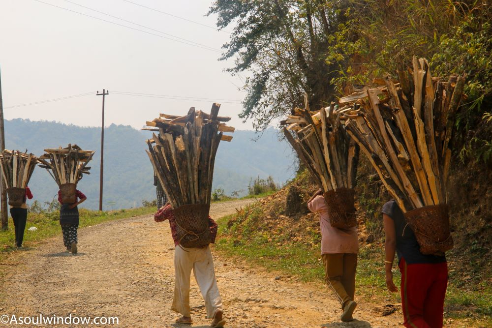 Wancho women carrying wood. Longding-Pongchau-Konsa road. Arunachal Pradesh