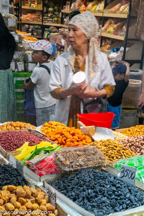 Dry fruits in Qyrgy Bazar Green Market raisin almond walnut cashew nut Shymkent Kazakhstan Central Asia