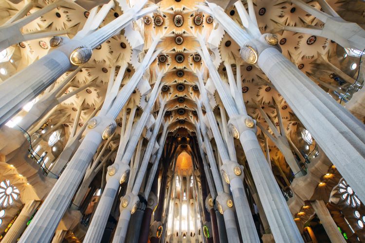 ceilings La Sagrada Familia Catholic Church in Bacelona, Spain