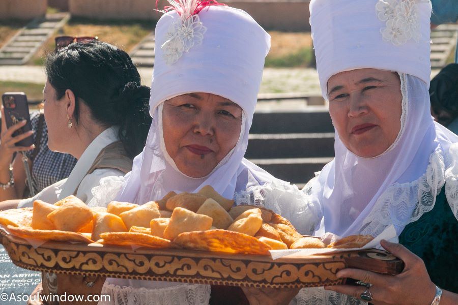 female attire woman traditional dress Citadel Shymkent Kazakhstan Central Asia